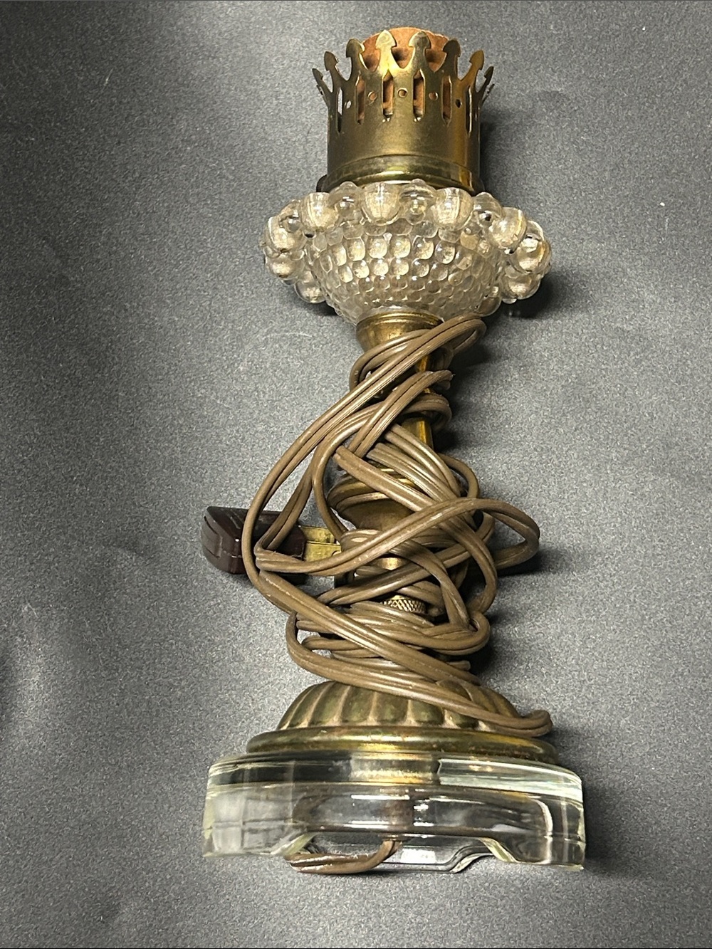 Vintage Brass & Glass Table Lamp Base - Clear & Brass